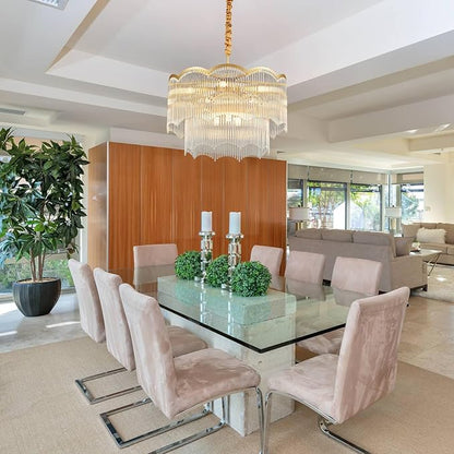 22.83" Gold Clear Glass Crystal Chandelier 8-Light Modern Crystal Pendant Ceiling Light Fixture 2-Tier Luxury Glass Chandeliers,for Dining Room Kitchen Island Living Room Bedroom