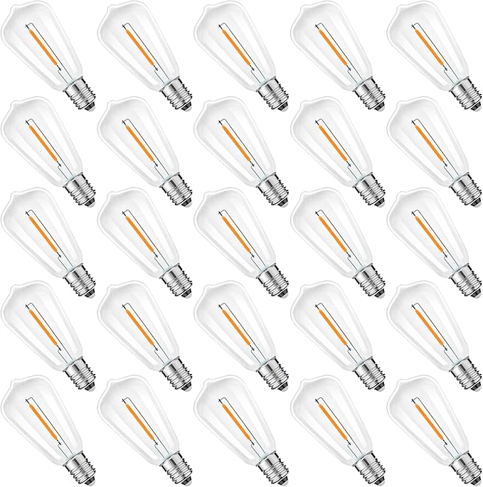 ST38 Replacement LED Light Bulbs, Shatterproof & Waterproof 0.6W ST38 LED Bulbs, Outdoor String Lights, E12 Base Patio Edison LED Light Bulbs, Warm White 2200K Plastic 40LM Non-Dimmable 25 Pack