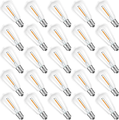 ST38 Replacement LED Light Bulbs, Shatterproof & Waterproof 0.6W ST38 LED Bulbs, Outdoor String Lights, E12 Base Patio Edison LED Light Bulbs, Warm White 2200K Plastic 40LM Non-Dimmable 25 Pack
