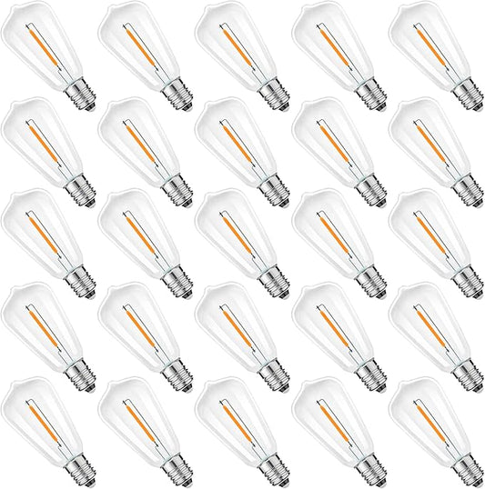 ST38 Replacement LED Light Bulbs, Shatterproof & Waterproof 0.6W ST38 LED Bulbs, Outdoor String Lights, E12 Base Patio Edison LED Light Bulbs, Warm White 2200K Plastic 40LM Non-Dimmable 25 Pack