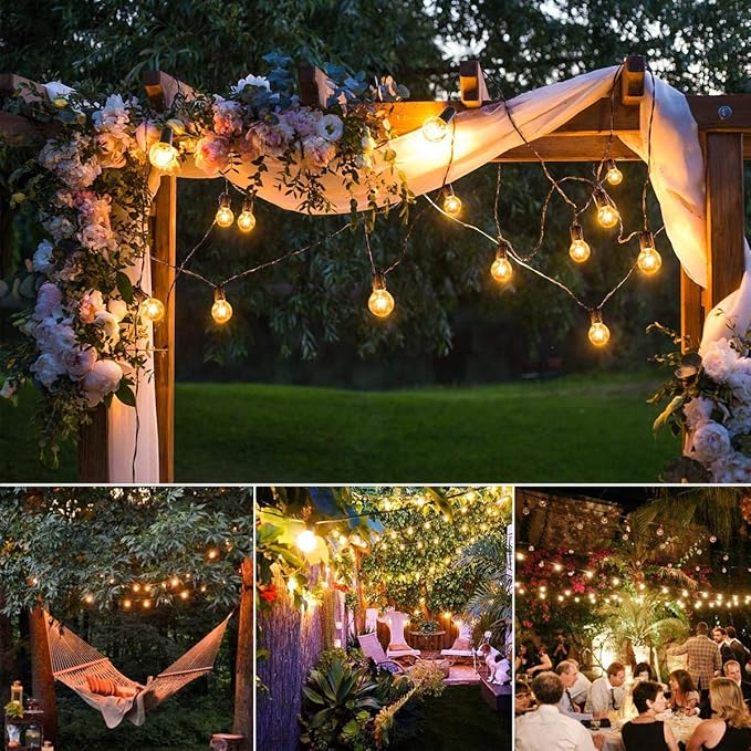 GOOTHY 25Ft Outdoor LED String Lights with 25 Shatterproof G40 LED Clear Globe Bulbs, Edison Vintage Bulbs Hanging Sockets, Decorative Lighting for Café Patio Porch Party Yard Christmas-Brown Wire