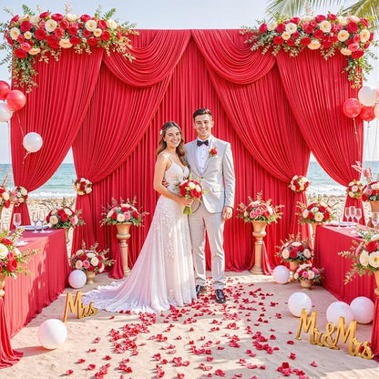 40ft x 10ft Red Backdrop Curtain for Parties Red Wrinkle Free Backdrop Drapes Panels for Wedding Baby Shower Birthday Photo Photography Christmas Polyester Fabric Background Decoration