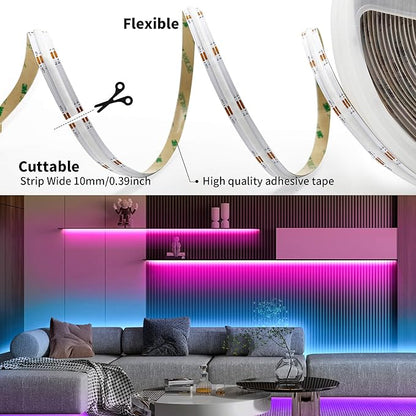 GIDEALED 24V COB RGB LED Strip Light 32.8ft,16 Million RGB Colors Changing,High Density 6720 LEDs Flexible COB LED Strip Light DC 24V for Bedroom Decoration (Without LED Controller&24V Power Supply)