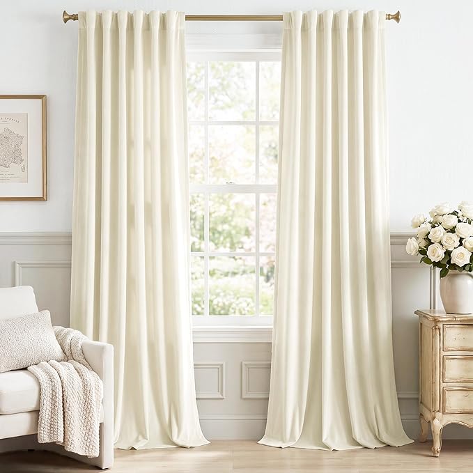 StangH Ivory White Curtains 102 inches Long Super Soft Velvet Light Dimming Privacy Protect Window Drapes for Nursery Kids Bedroom/Baby Playroom, W52 x L102, 2 Panels