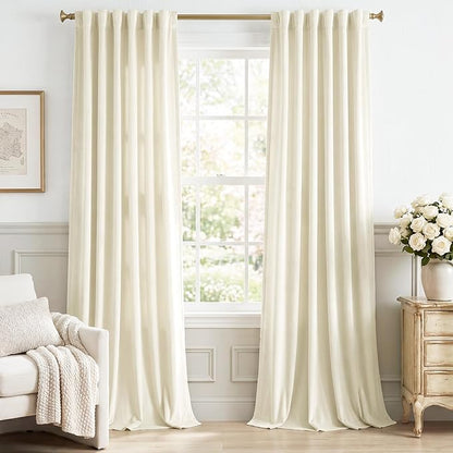 StangH Ivory White Velvet Curtains 90 inches 2 Panels - Cream White Thermal Insulated Contemporary Minimalist Home Decor Back Tab Rod Pocket Design for Bedroom/Living Room/Guestroom,W52 x L90