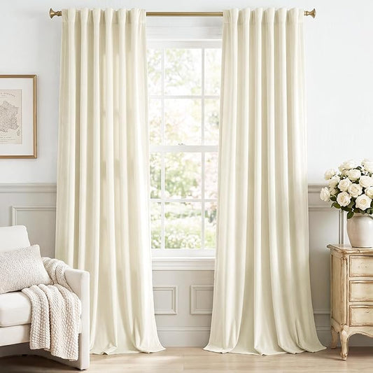 StangH Ivory White Velvet Curtains 90 inches 2 Panels - Cream White Thermal Insulated Contemporary Minimalist Home Decor Back Tab Rod Pocket Design for Bedroom/Living Room/Guestroom,W52 x L90