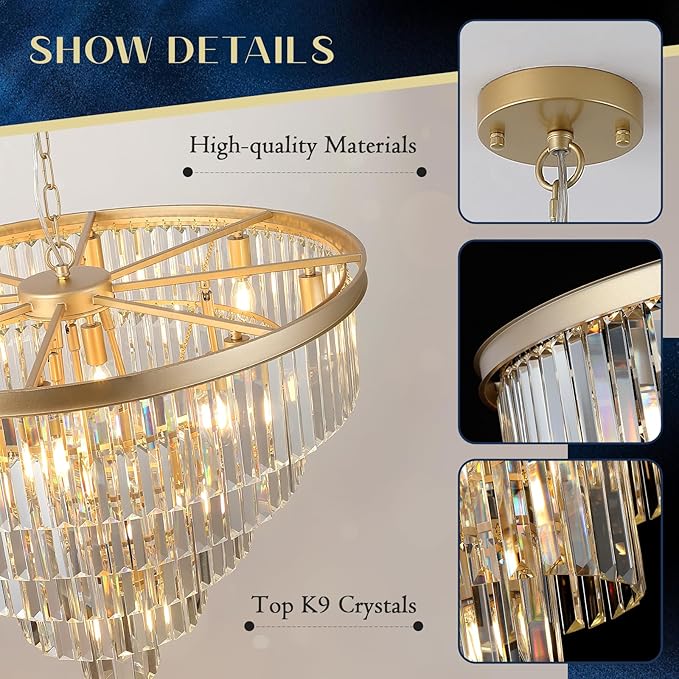 Large Crystal Chandelier Modern Gold 30" 16 Lights Round Chandeliers 5 Tiers Luxury K9 Crystal Ceiling Pendant Light Fixture for Foyer Staircase Living Room Dining Room