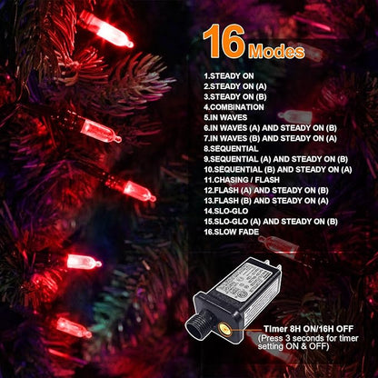 Red Valentines Decor Lights, 32.5FT 100 LED Valentine's Day String Lights Outdoor Indoor, 16 Lighting Mode Plug in Waterproof Fairy Lights for Wedding Party Bedroom galentines day Decorations