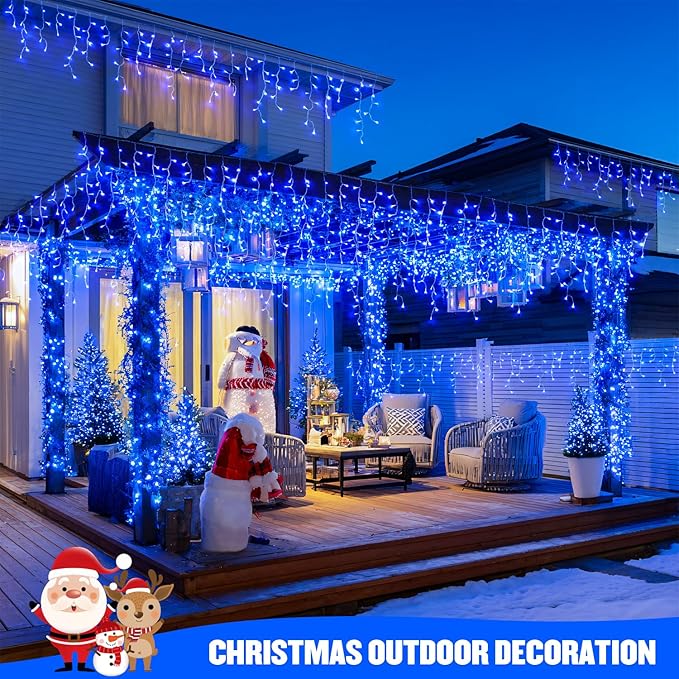 JMEXSUSS 400 LED Blue Icicle Lights for Outdise, 38.8 FT Christmas Icicle Lights Indoor Outdoor with 80 Drops, Blue Christmas Light with Remote Plug in for House Fireplace Christmas Decorations
