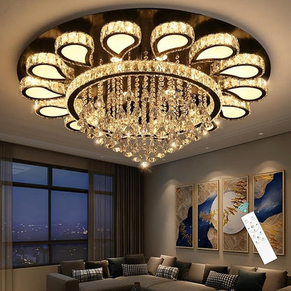 HAIXIANG Glam Crystal Chandelier for Living Room Dining Room Lights Sloped Ceiling Light Fixtures Luxury Modern Remote Dimmbale Lighting Black 40 Inches