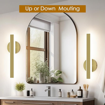 Aipsun Gold Wall Sconce Hardwired Modern LED 18W Wall Sconce Set of Two, 15.7Inches Wall Lights for Living Room Bedroom Hallway, 5CCT