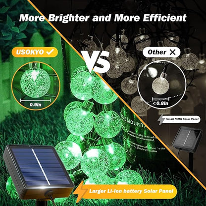 USOKYO Solar Lights Outdoor Waterproof, 2 Pack Total 120LED 72FT Solar String Lights for Outside with 8 Modes, Outdoor String Lights Crystal Globe Patio Lights for Garden Yard Party Decor (Green)