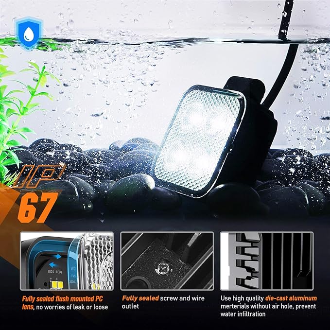 Nilight 2PCS 3Inch Led Pods Square 1500LM Built-in EMC Work Light 90 Degree Flood Beam Angle for Offroad Side Rear Back-Up Reverse Lamps for Tractor Truck Motorcycle Boat ATV UTV