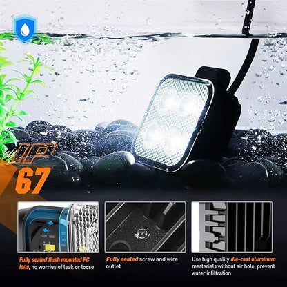 Nilight 2PCS 3Inch Led Pods Square 1500LM Built-in EMC Work Light 90 Degree Flood Beam Angle for Offroad Side Rear Back-Up Reverse Lamps for Tractor Truck Motorcycle Boat ATV UTV