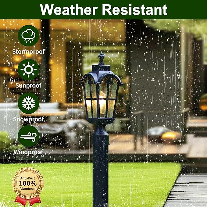 Outdoor Post Lights Fixture Anti-Rust Lamp Post Light Fixture Waterproof Exterior Pole Light Outside Pole Lighting for Yard Pathway Driveway Fence - 2 Pack
