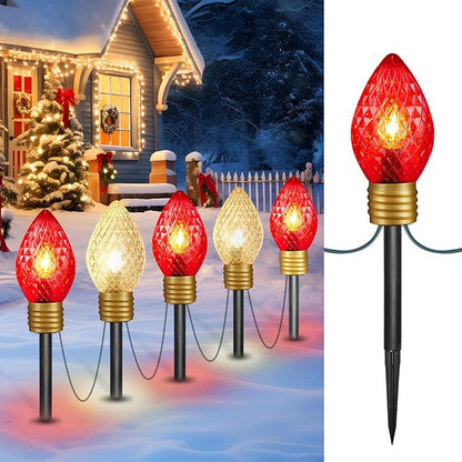 Strawberry Jumbo C9 Christmas Pathway Lights Outdoor - 8.5 FT 5 LED Large C9 Pathway Lights, Hanging Jumbo Christmas Light Outdoor Decorations for Lawn Holiday Yard, Red & Warm White