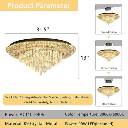 Modern Black Crystal Chandelier LED Ceiling Light Fixture Raindrop Chandeliers Dimmable Lighting for Living Room Dining Room Entryway Bedroom