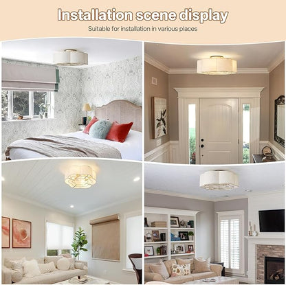 Caged Ceiling Fan with Lights, Flush Mount 20" Boho Ceiling Fans with Lights Remote Control, Low Profile Fabric Bladeless with 6 Speeds for Bedroom, Nursery, Kitchen