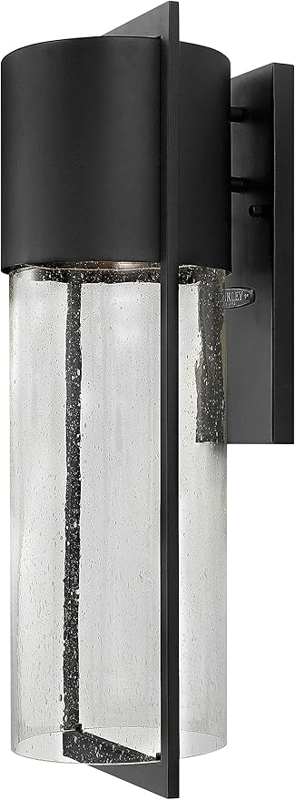 Hinkley Shelter Large Outdoor Wall Mount Lantern, Minimalist Style, Dark Sky-Compliant, Solid Aluminum/Clear Seedy Glass, Black