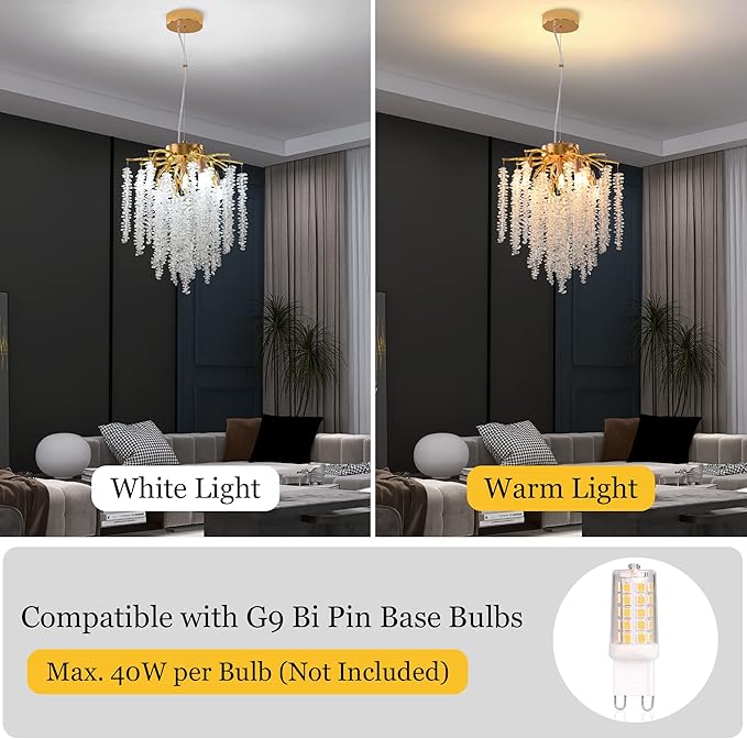 Modern Tree Branch Chandelier, D11.8'' Gold Crystal Raindrop Indoor Hanging Pendant Light Fixture for Dining Room Kitchen Island Bedroom 5 Lights