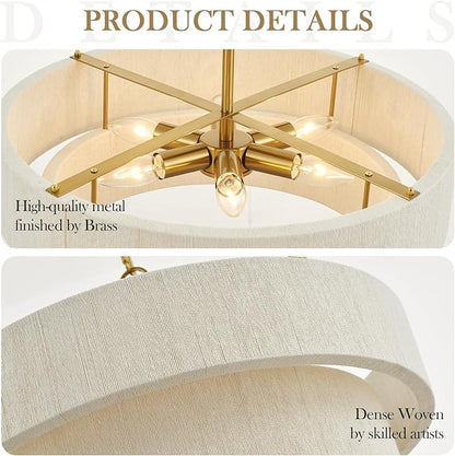 20”Hand Woven Rattan Chandelier Boho Pendant Light Adjustable Coastal Pendant Light for Kitchen Island Dining Living Room, White, UL Listed