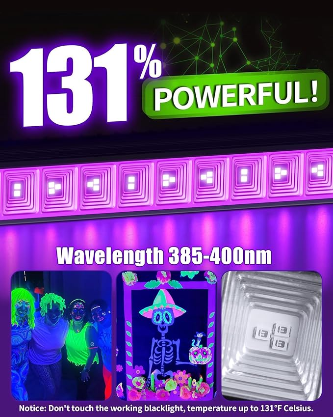 THECHAM 4 Pack 42W LED Black Light Bar, Blacklight Flood Light with 6ft Cord+Plug+Switch, Light Up 24x24ftx4 Area, for Halloween Glow Fluorescent Party Bedroom Game Room Body Paint Stage