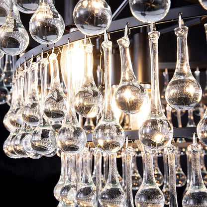 Wellmet Large Black Farmhouse Chandelier - 32" Round Modern Crystal Teardrop Chandelier for Dining Room, Bedroom, Kitchen, Hallway, Closet, Living Room