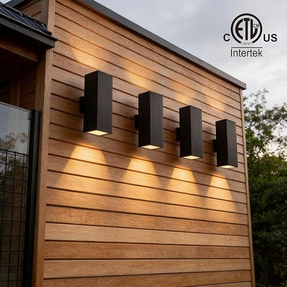 mirrea Modern Outdoor Porch Light Patio Light in 2 Lights with Aluminum Rectangular Tube and Tempered Glass Cover Waterproof Wall Sconce 4 Pack (Matte Black 18")