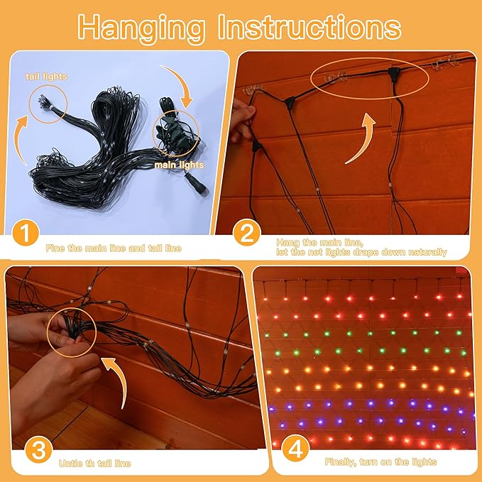 Ollny Net Lights Outdoor Mesh Light, 210LED 10x7ft Green Wire Christmas Net Lights, IP67 Waterproof, 8 Modes Plug in Bush Light for Tree Shrubs Outside Patio Decorations, Multicolor
