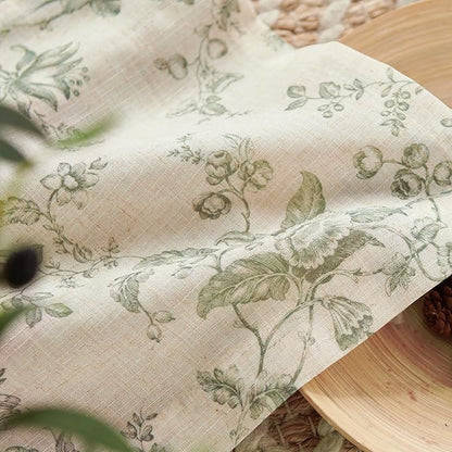 jinchan Amlie Floral Kitchen Curtains 30 Inch Length Linen Cafe Curtains Small Window Drapes Light Filtering Botanical Farmhouse for Bedroom Bathroom Rod Pocket 2 Panels Sage Green on Linen