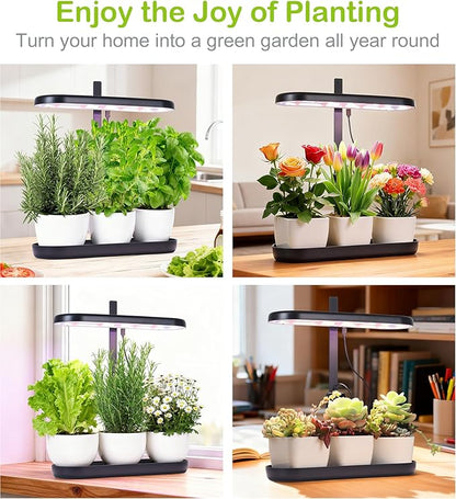 Grow Lights for Indoor Plants, 20W Full Spectrum LED Grow Lamp for Indoor Garden with Intelligent Controller, Height Adjustable, Ideal for Home Desk Plant Lighting (Black, ABS Base)