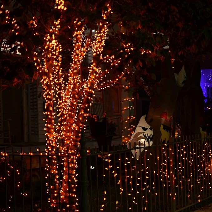 Dazzle Bright Orange Halloween Fairy String Lights, 4 Pack Total 80FT 240LED Copper Wire Battery Operated Waterproof Lights, Halloween Decorations for Indoor Home Outdoor Patio Yard Party Decor