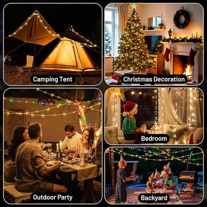 Camping String Lights, 32.8FT 4 in 1 Rechargeable Waterproof Hanging Lamp Portable LED Light for Outdoor Camping Awning Tent Garden Party Yard Festival Decor (10 Lighting Modes)
