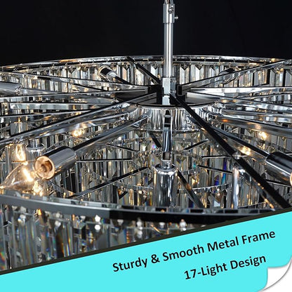Modern Chrome Crystal Chandelier, 17 Lights 7-Tier Round Luxury Top K9 Crystal Chandeliers Large Ceiling Pendant Light Fixture for Dining Room Living Room Bedroom Foyer