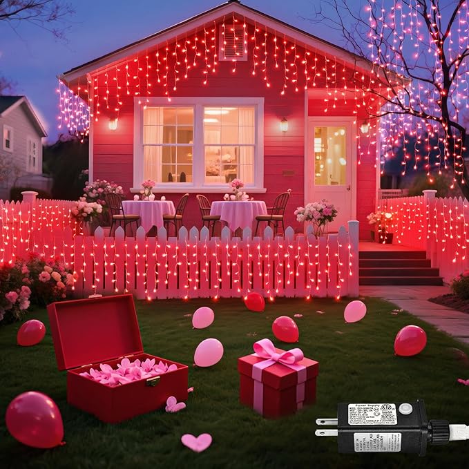 Red Christmas Lights Outdoor, 33ft 400 LED Icicle Lights for Outside Clear Wire Connectable Twinkle Light with 8 Modes Timer Plug in Waterproof for Window Party Wedding Holiday Decorations
