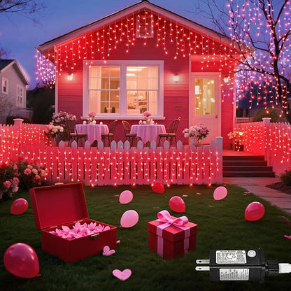 Red Christmas Lights Outdoor, 33ft 400 LED Icicle Lights for Outside Clear Wire Connectable Twinkle Light with 8 Modes Timer Plug in Waterproof for Window Party Wedding Holiday Decorations