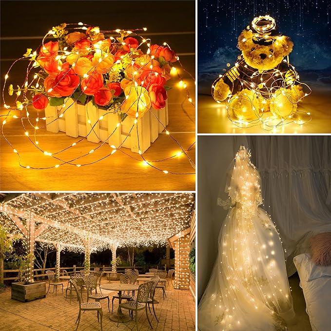 Solar String Lights Outdoor Waterproof 33ft 100LED 8 Modes Twinkle Lights Solar Fairy Lights for Patio, Garden Yard Party Wedding Tree Christmas Halloween Decoration, Warm White