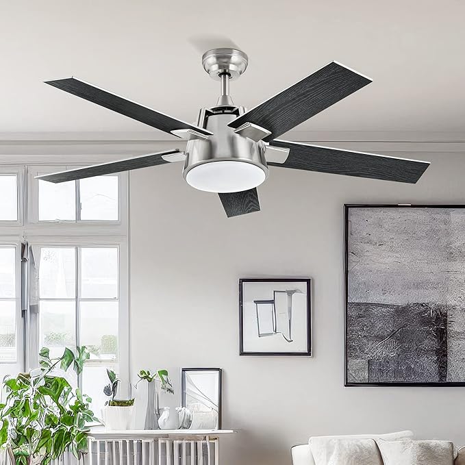 YITAHOME Ceiling Fan with Light and Wall Switch Remote, 52 Inch Modern Black Fan, Quiet Reversible Motor, Dimmable LED 3-Color, Memory Function for Bedroom Living Room