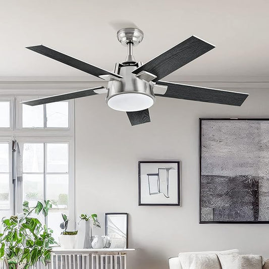 YITAHOME Ceiling Fan with Light and Wall Switch Remote, 52 Inch Modern Black Fan, Quiet Reversible Motor, Dimmable LED 3-Color, Memory Function for Bedroom Living Room