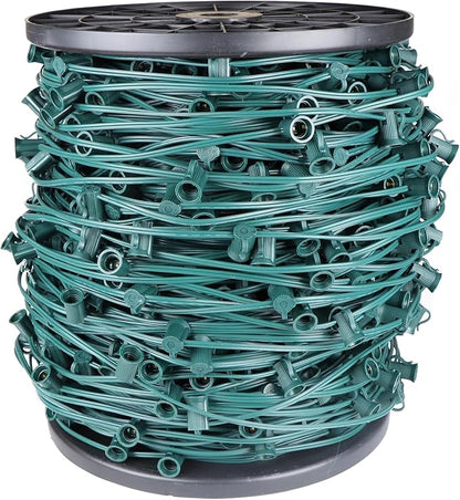 1000FT C7 Light String Christmas Stringer, E12 Christmas Sockets 12" Spacing, C7 Stringer Set Green Outdoor String Light for Wedding Patio Event Lighting Decor, Green Wire