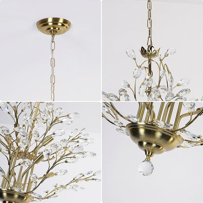 Maxax 27.5" Modern Gold Crystal Chandelier, Tree Branch Pendant Light Fixture, Elegant Ceiling Lighting for Dining Room Living Room Bedroom