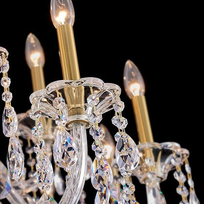 18-Light Crystal Candle Chandelier, Brass Gold Chandelier for Foyer, Staircase & High Ceiling Living Room, Adjustable Height, E12 Base