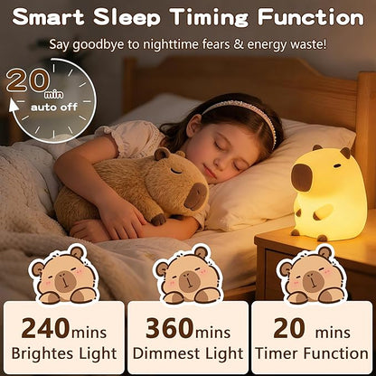 FAMIDUO Capybara Night Light for Kids,Safe Squishy Silicone Nursery Light with Timer,Dimmable & Rechargeable Touch Bedside Lamp, Cute Capybara Gifts for Boys Girls Toddlers, Baby & Kids Room Decor