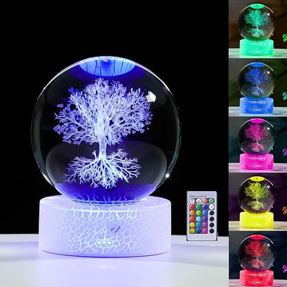 3D Tree of Life Gifts for Women - Crystals Ball Tree of Life Figurines Decor Glass Figurine Stuff for Room Birthday for Best Friend Lovers Keepsake Paperweight
