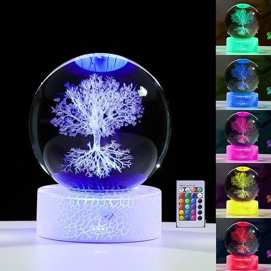 3D Tree of Life Gifts for Women - Crystals Ball Tree of Life Figurines Decor Glass Figurine Stuff for Room Birthday for Best Friend Lovers Keepsake Paperweight