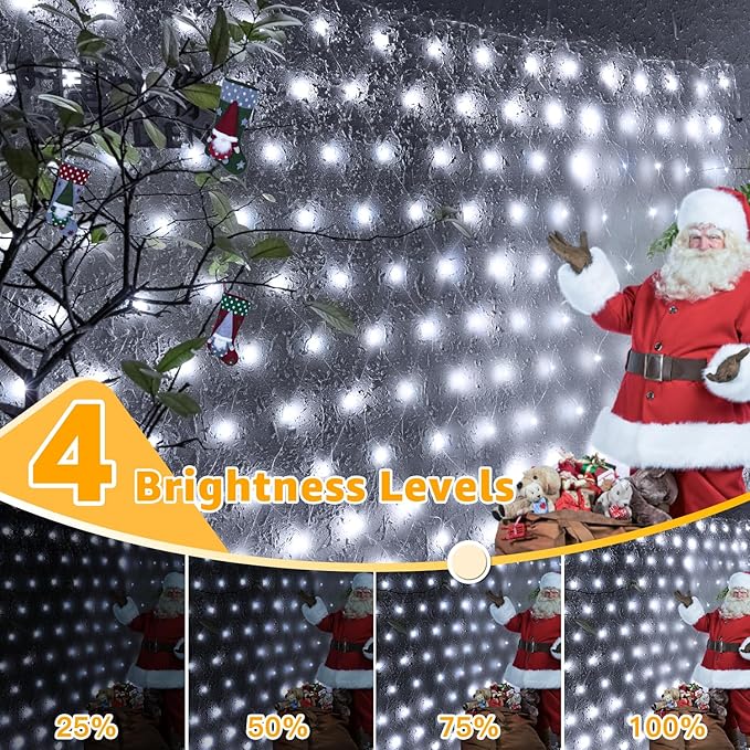Ollny Net Lights Outdoor Mesh Lights IP67 Waterproof, 210LED 10x7ft Cool White Christmas Net Lights, Connectable Remote 8 Modes Tree Light for Bushes Shrubs Lawn Indoor Decorations