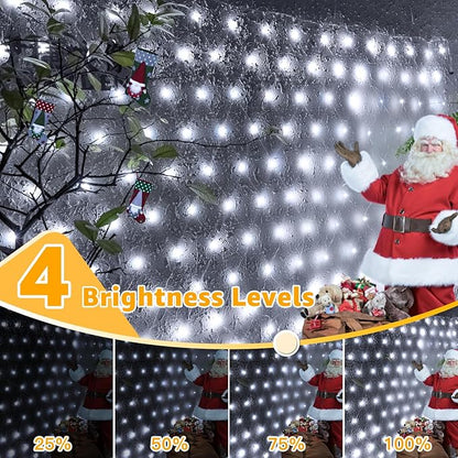 Ollny Net Lights Outdoor Mesh Lights IP67 Waterproof, 210LED 10x7ft Cool White Christmas Net Lights, Connectable Remote 8 Modes Tree Light for Bushes Shrubs Lawn Indoor Decorations