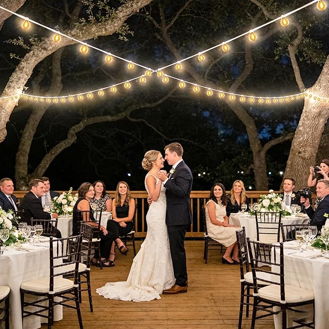 Outdoor-String-Lights-Patio-LED-Light-Outside 30FT Waterproof Dimmable Remote Outdoor Lighting G40 Globe Plastic LED Bulbs Hanging Lights Connectable for Backyard Porch Party 1FT Bulbs Spacing