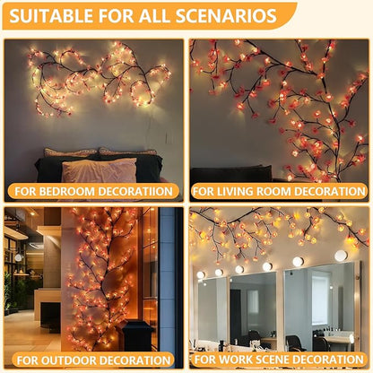 FNHMSL Cherry Enchanted Willow Vine Lights, 6FT 96LED Pink Cherry Blossom Tree Branch Lights for Wall, Remote Timer,8 Light Model,Bedroom Wall Doors Wedding, Christmas, USB Battery Box