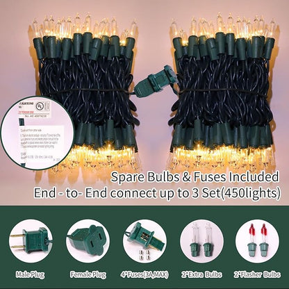 LAMPHOME Clear Christmas String Lights, 150 Count 31.9Ft Incandescent Mini Bulb Lights, Green Wire Waterproof Indoor Outdoor String Lights for Xmas Tree, Garland, Wedding, Party & Holiday Decor